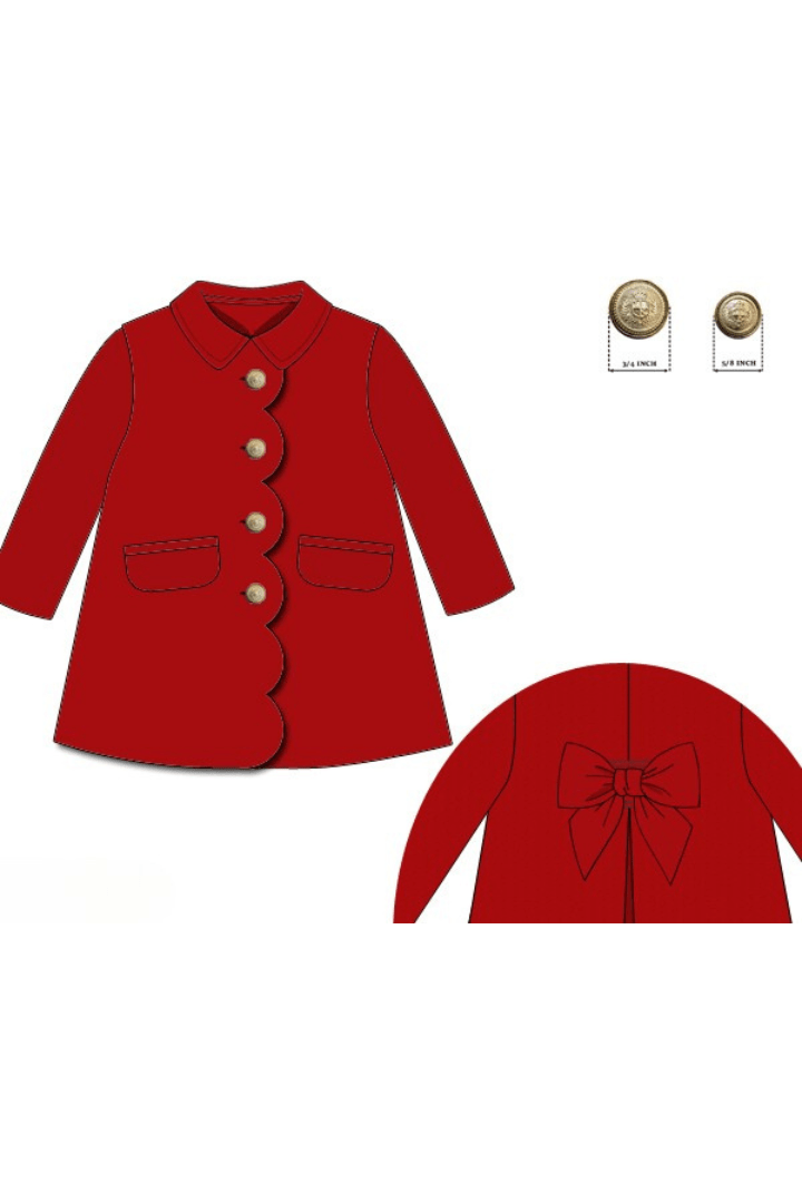 The Smocked Flamingo Apparel & Accessories Pre-Order Scalloped Red Wool Dress Coat