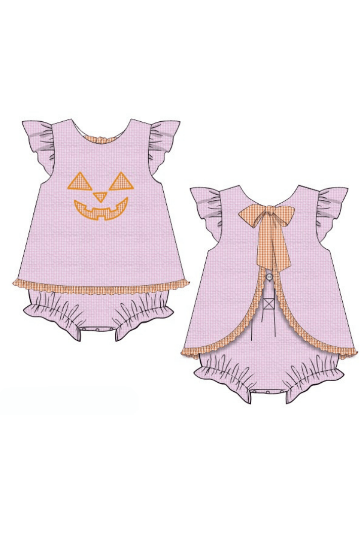 The Smocked Flamingo Apparel & Accessories Pre-Order Seersucker Jack O Lantern Skirted Bubble
