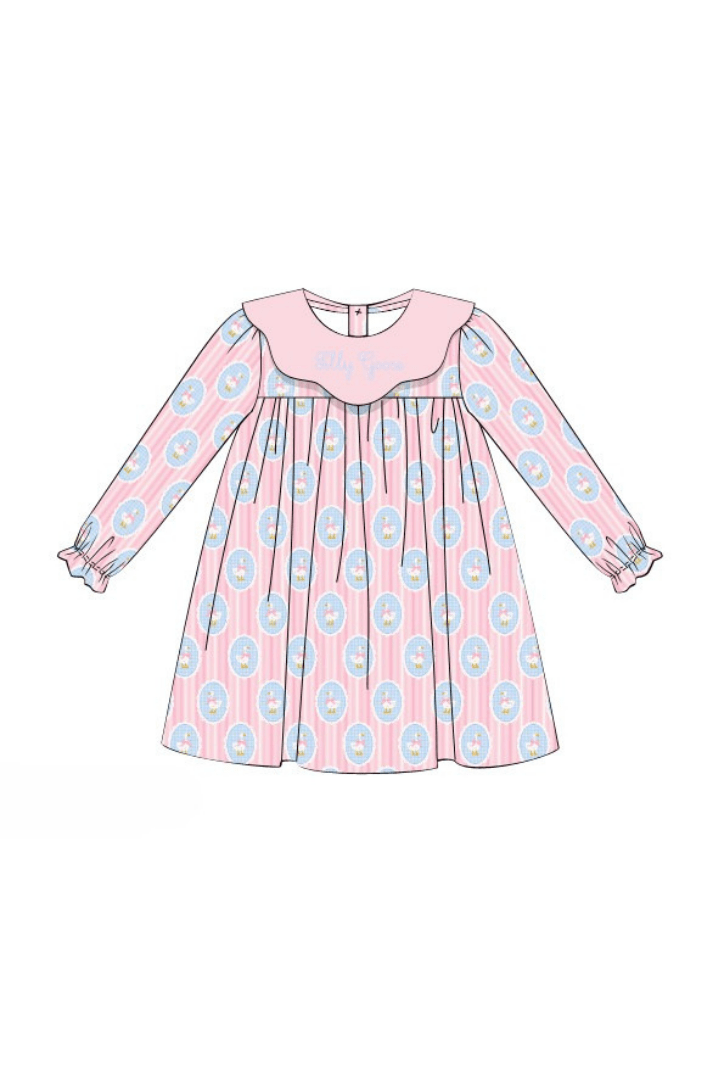 The Smocked Flamingo Apparel & Accessories Pre-Order Silly Goose Pink and Blue Dress