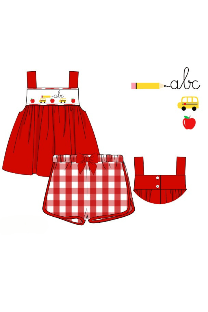The Smocked Flamingo Apparel & Accessories Pre-Order Smocked ABC Red Gingham Short Set