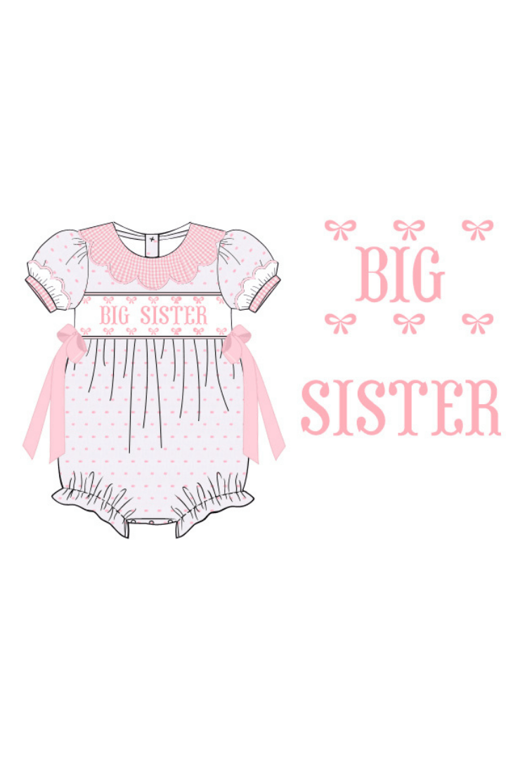 The Smocked Flamingo Apparel & Accessories Pre-Order Smocked Big Sister Pink and White Swiss Dot Bow Bubble