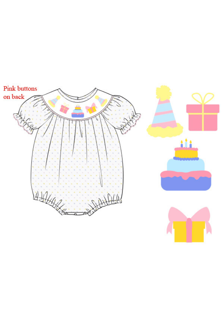 The Smocked Flamingo Apparel & Accessories Pre-Order Smocked Birthday Celebration Pastel Swiss Dot Bubble