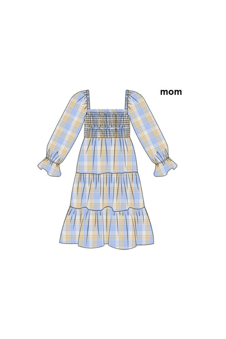 The Smocked Flamingo Apparel & Accessories Pre-Order Smocked Blue and Orange Plaid Mom Dress