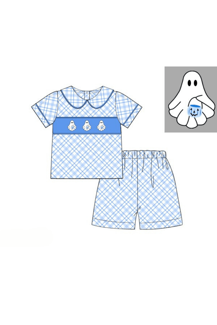 The Smocked Flamingo Apparel & Accessories Pre-Order Smocked Blue Ghost Short Set