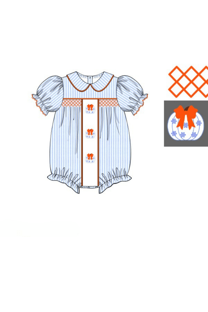 The Smocked Flamingo Apparel & Accessories Pre-Order Smocked Blue Pinstripe Pumpkin Bubble