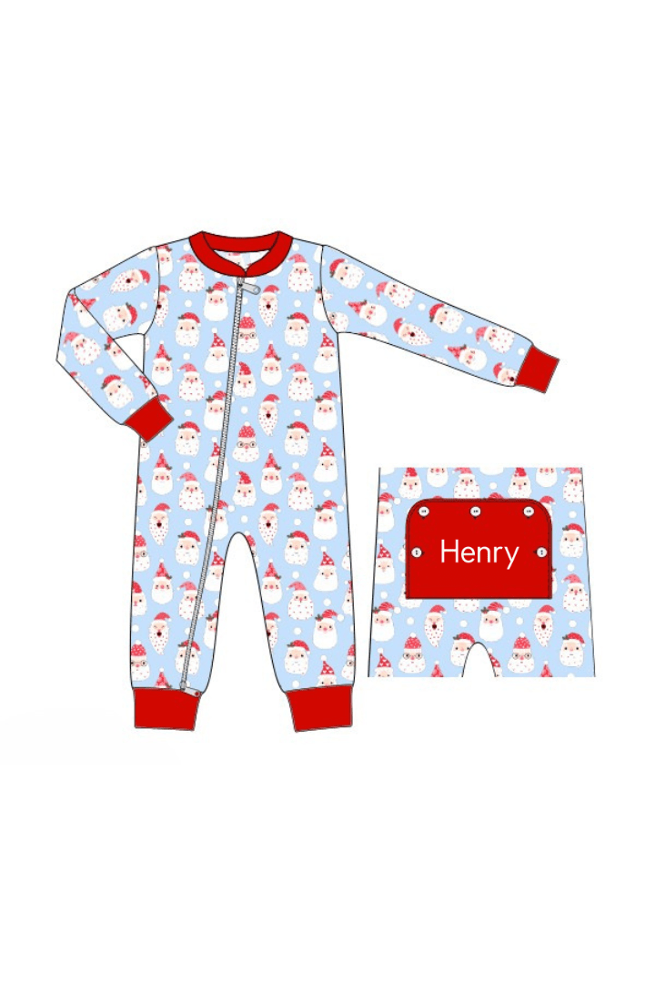 The Smocked Flamingo Apparel & Accessories Pre-Order Smocked Blue Santa Zippy Pajamas