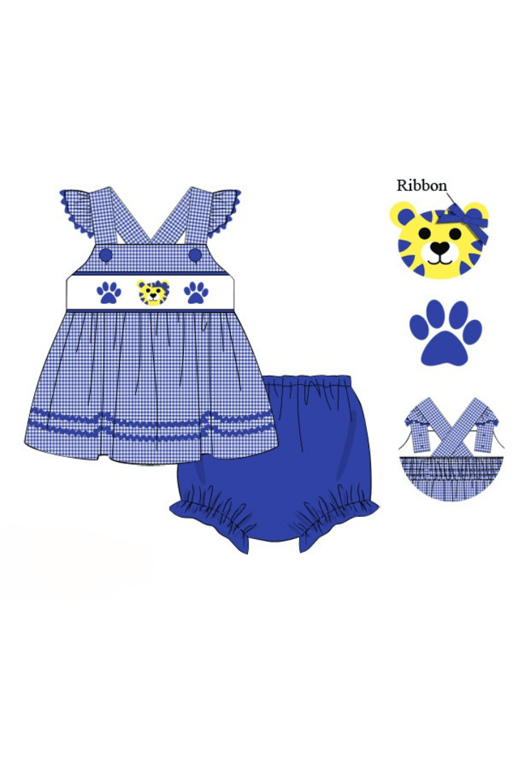 The Smocked Flamingo Apparel & Accessories Pre-Order Smocked Blue Tiger Bloomer Set