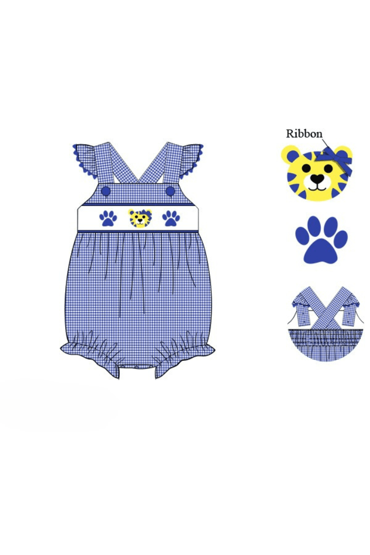 The Smocked Flamingo Apparel & Accessories Pre-Order Smocked Blue Tiger Ruffle Bubble