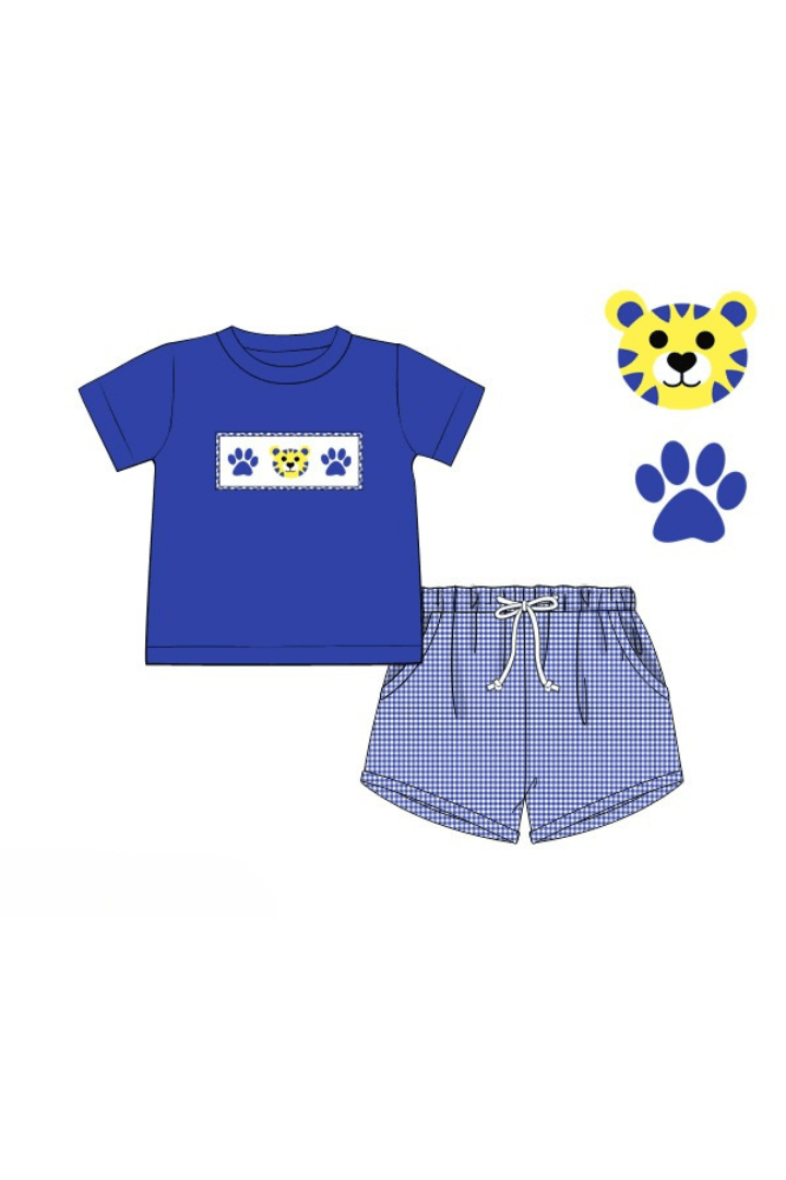 The Smocked Flamingo Apparel & Accessories Pre-Order Smocked Blue Tiger Short Set