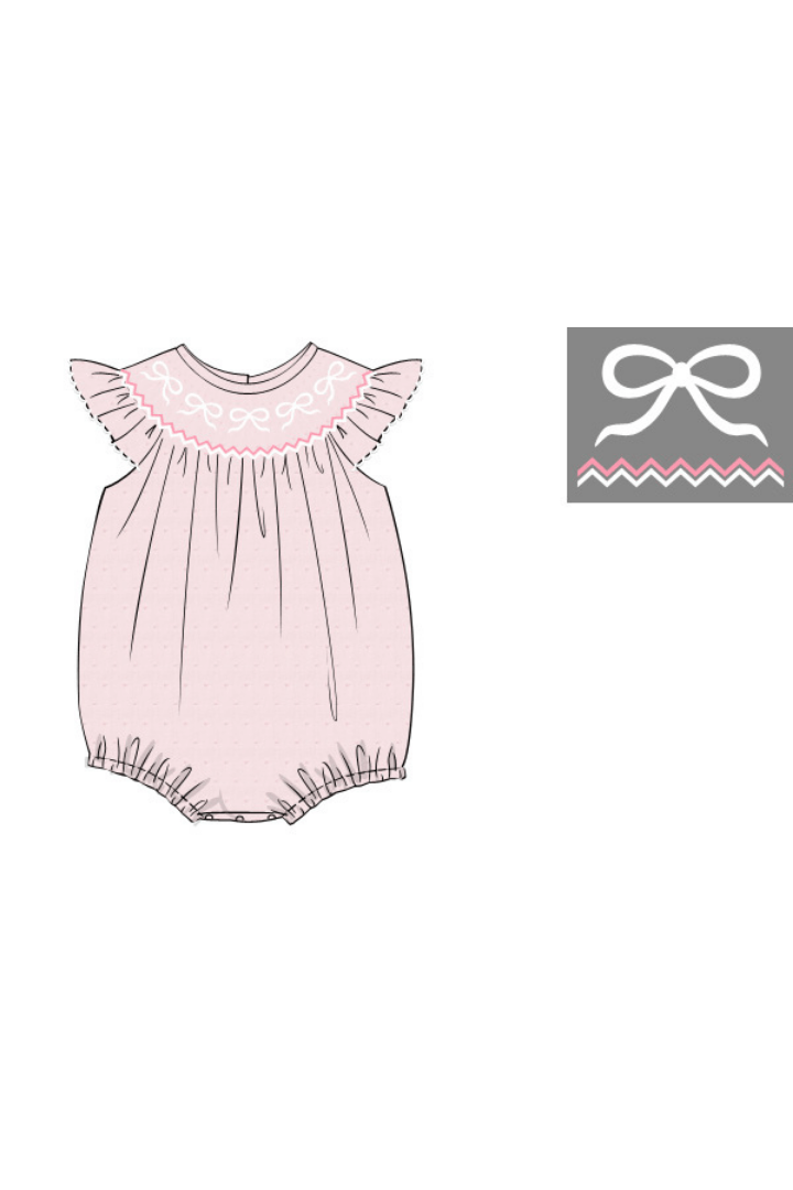 The Smocked Flamingo Apparel & Accessories Pre-Order Smocked Bow Pink Swiss Dot Bubble