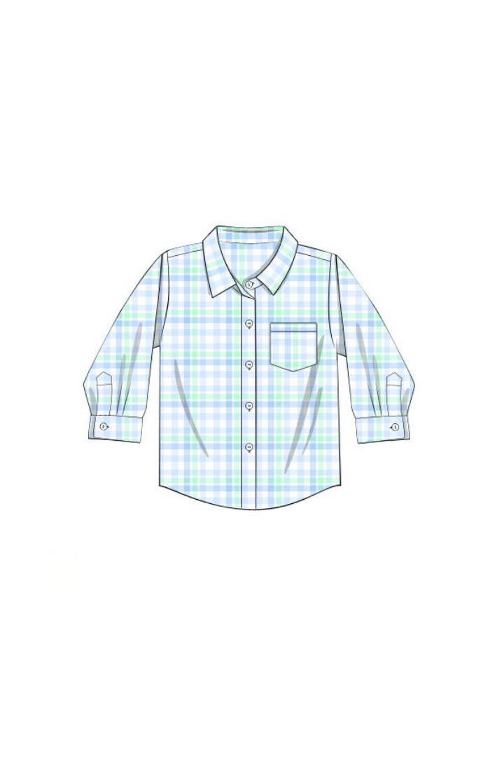 The Smocked Flamingo Apparel & Accessories Pre-Order Smocked Bunny Blue and Green Plaid Bubble Button Down