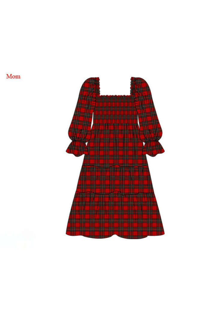 The Smocked Flamingo Apparel & Accessories Pre-Order Smocked Christmas Tartan Plaid Mom Dress