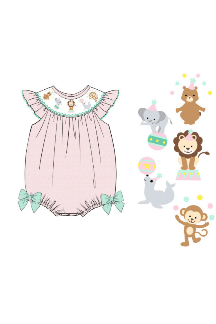 The Smocked Flamingo Apparel & Accessories Pre-Order Smocked Circus Fun Swiss Dot Bubble