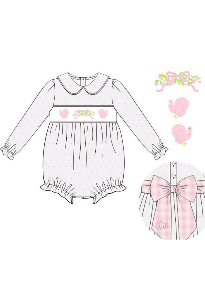 The Smocked Flamingo Apparel & Accessories Pre-Order Smocked Classic Turkey Pink Swiss Dot Bow Bubble