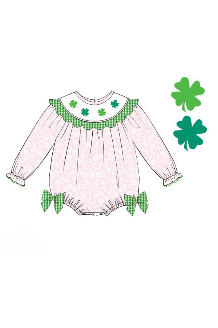 The Smocked Flamingo Apparel & Accessories Pre-Order Smocked Clover Pink Floral Bishop Bubble
