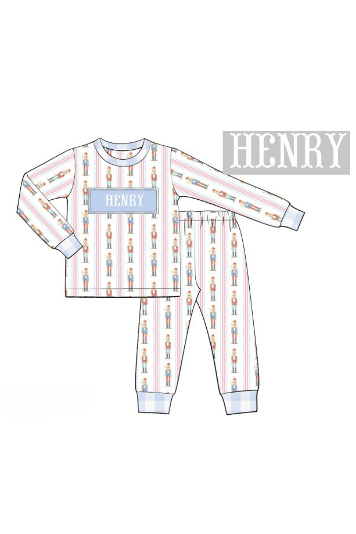 The Smocked Flamingo Apparel & Accessories Pre-Order Smocked Custom Name Blue Nutcracker Christmas Trimmings