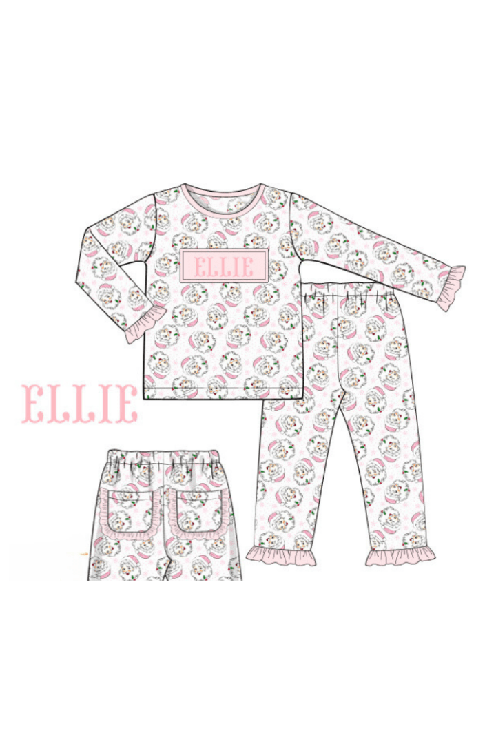 The Smocked Flamingo Apparel & Accessories Pre-Order Smocked Custom Name Pink Vintage Santa Christmas Trimmings