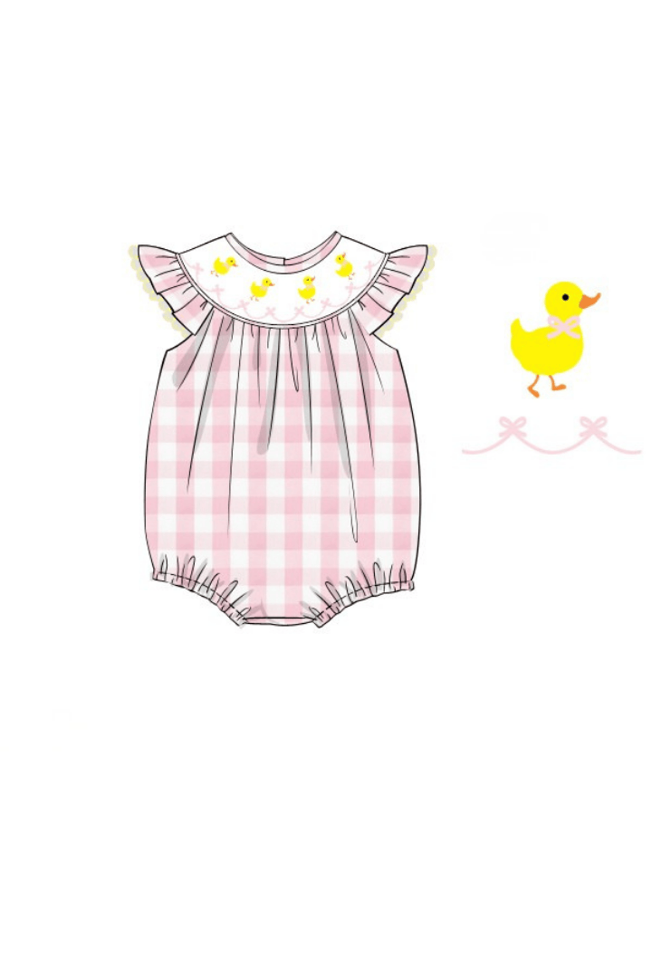 The Smocked Flamingo Apparel & Accessories Pre-Order Smocked Duck Pink Buffalo Check Bubble