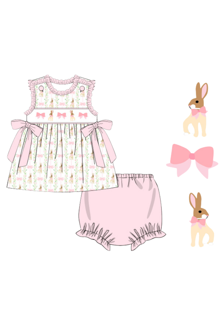The Smocked Flamingo Apparel & Accessories Pre-Order Smocked Fancy Bunny Bow Bloomer Set