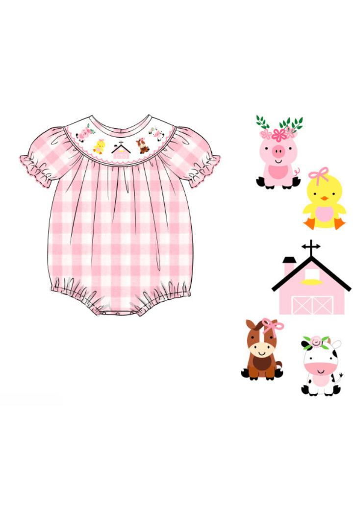 The Smocked Flamingo Apparel & Accessories Pre-Order Smocked Fancy Farm Friends Short Sleeve Bubble
