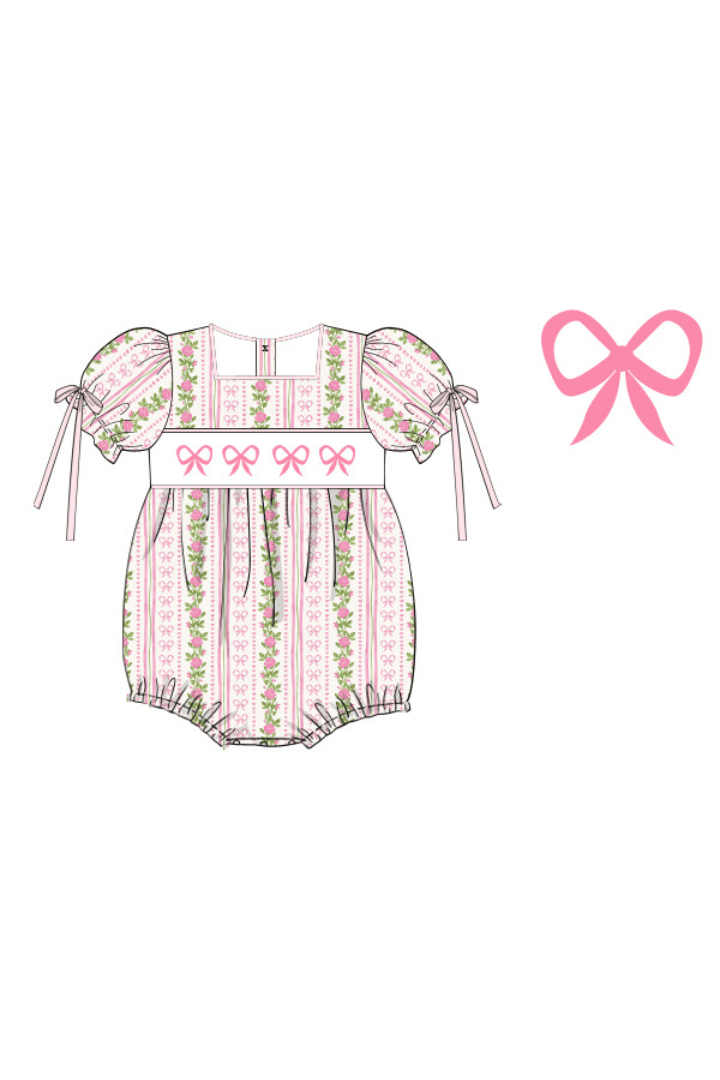 The Smocked Flamingo Apparel & Accessories Pre-Order Smocked Fancy Floral Bow Pique Bubble