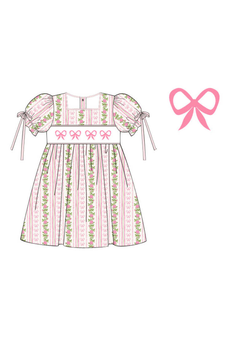 The Smocked Flamingo Apparel & Accessories Pre-Order Smocked Fancy Floral Bow Pique Dress
