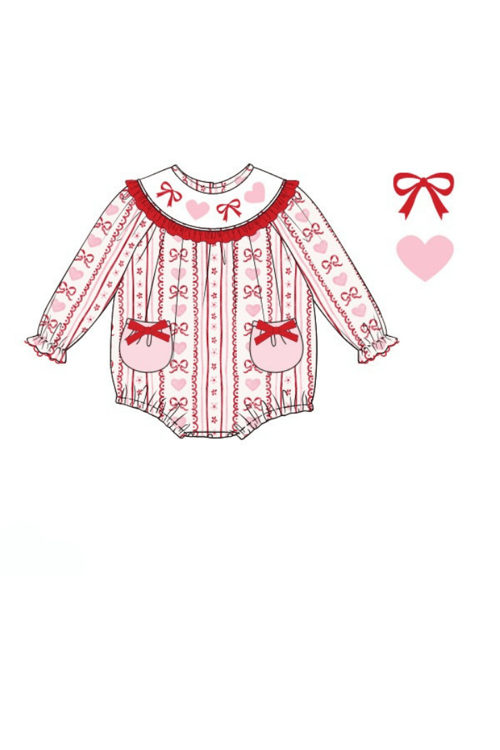 The Smocked Flamingo Apparel & Accessories Pre-Order Smocked Fancy Floral Heart and Bow Bubble