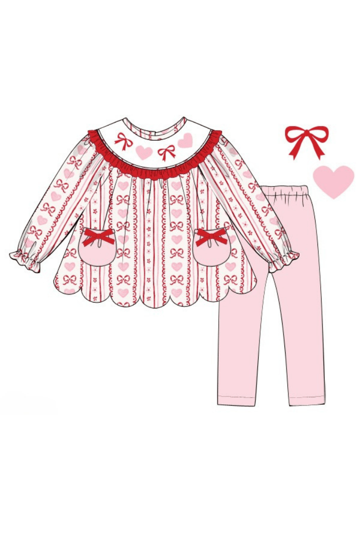 The Smocked Flamingo Apparel & Accessories Pre-Order Smocked Fancy Floral Heart and Bow Pant Set