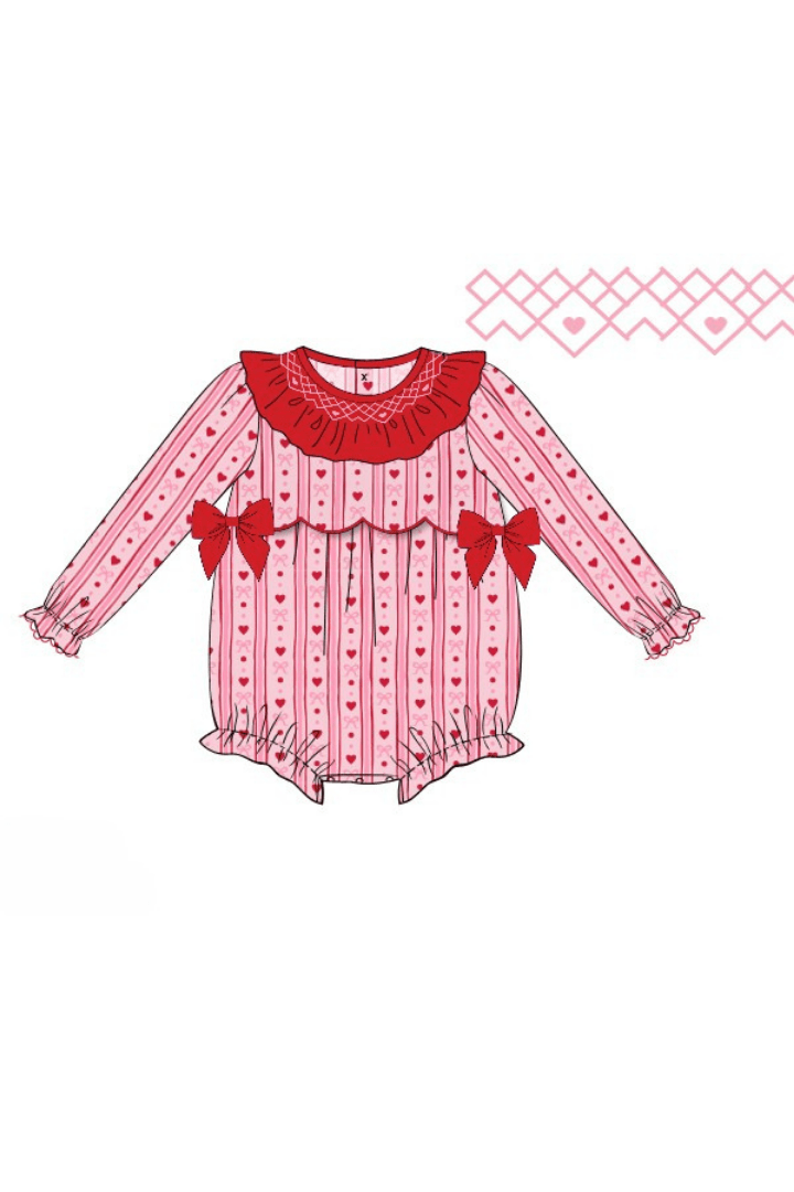 The Smocked Flamingo Apparel & Accessories Pre-Order Smocked Fancy Hearts Bow Bubble