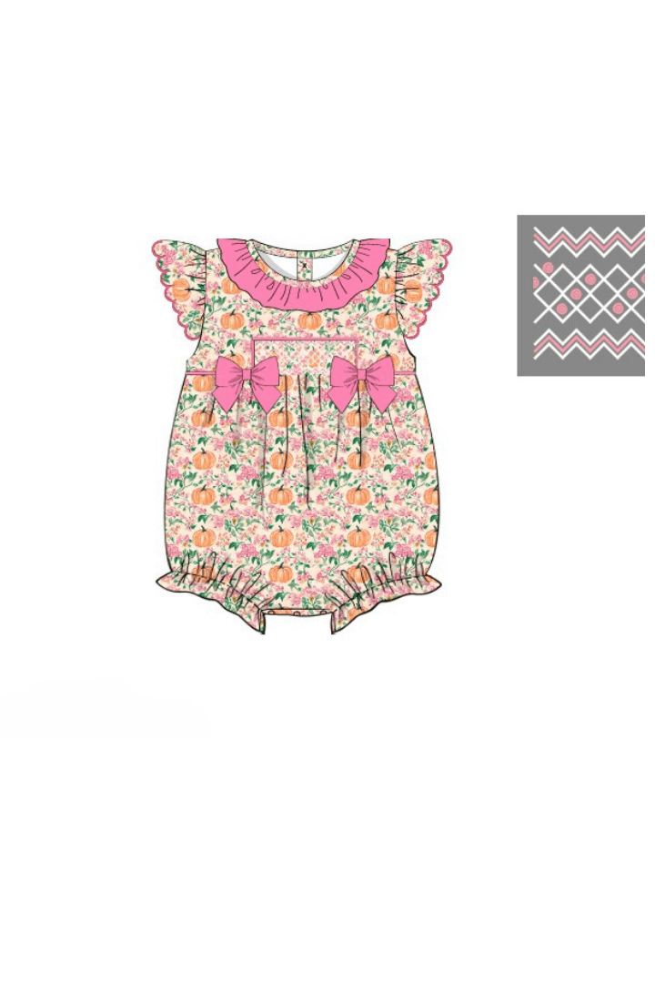 The Smocked Flamingo Apparel & Accessories Pre-Order Smocked Fancy Pumpkin Floral Bow Bubble