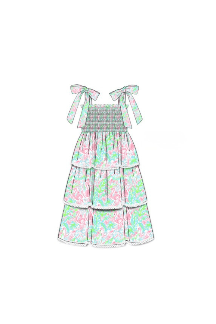 The Smocked Flamingo Apparel & Accessories Pre-Order Smocked Flamingo Summer Fun Tie Shoulder Mom Dress