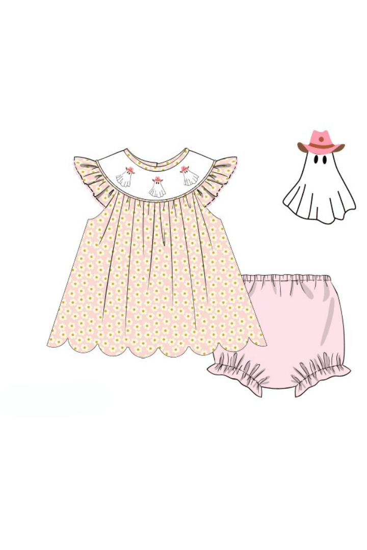 The Smocked Flamingo Apparel & Accessories Pre-Order Smocked Floral Cowgirl Ghost Bloomer Set