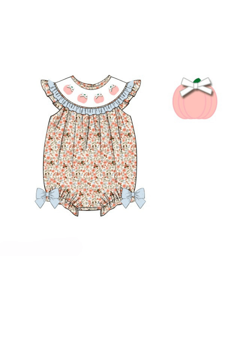 The Smocked Flamingo Apparel & Accessories Pre-Order Smocked Floral Pink Pumpkin Bishop Bow Bubble