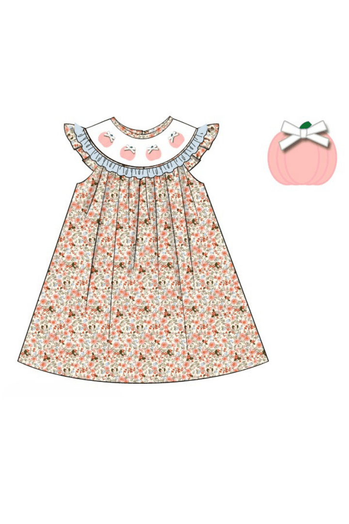 The Smocked Flamingo Apparel & Accessories Pre-Order Smocked Floral Pink Pumpkin Bishop Dress