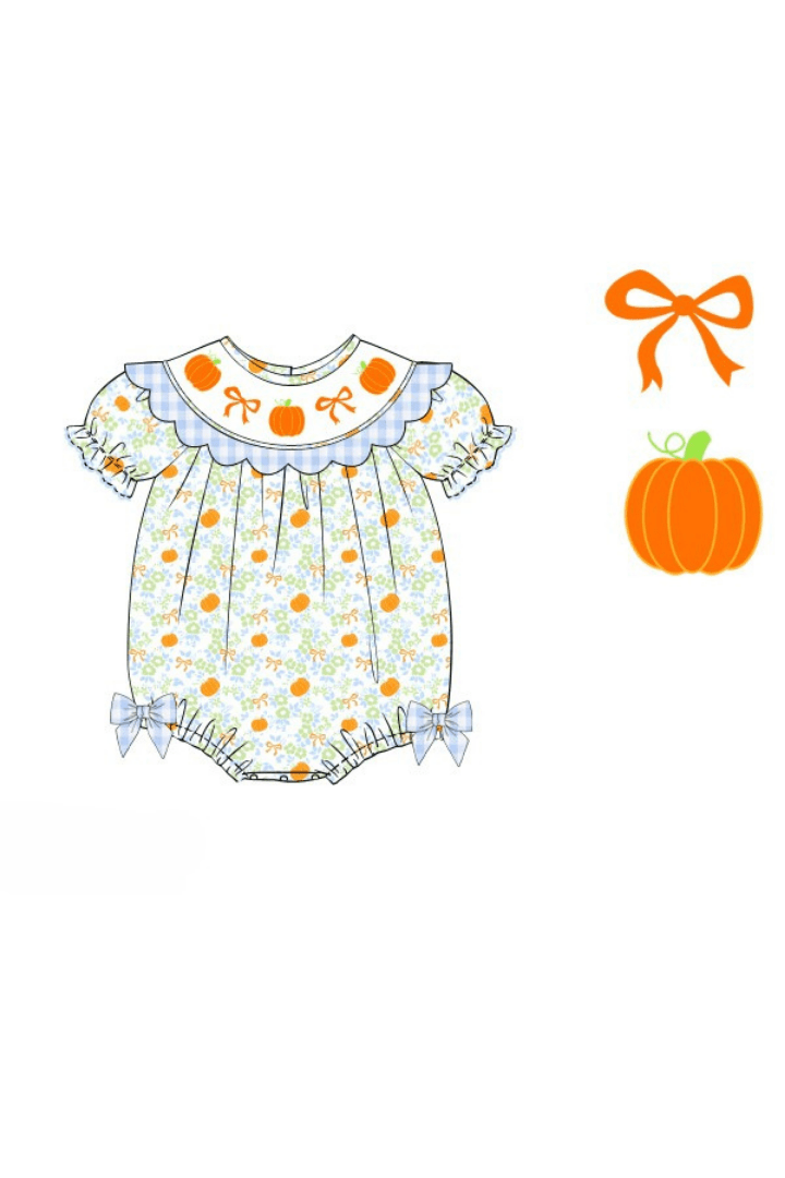 The Smocked Flamingo Apparel & Accessories Pre-Order Smocked Floral Pumpkin Bow Bubble