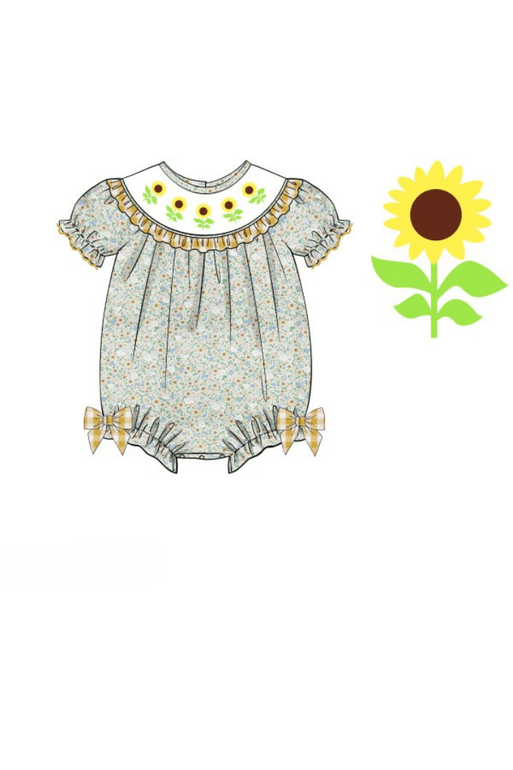 The Smocked Flamingo Apparel & Accessories Pre-Order Smocked Floral Sunflower Bow Bubble