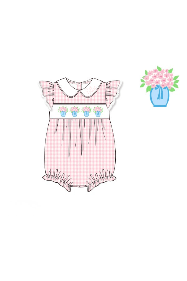 The Smocked Flamingo Apparel & Accessories Pre-Order Smocked Flower Bouquet Pink Gingham Bubble
