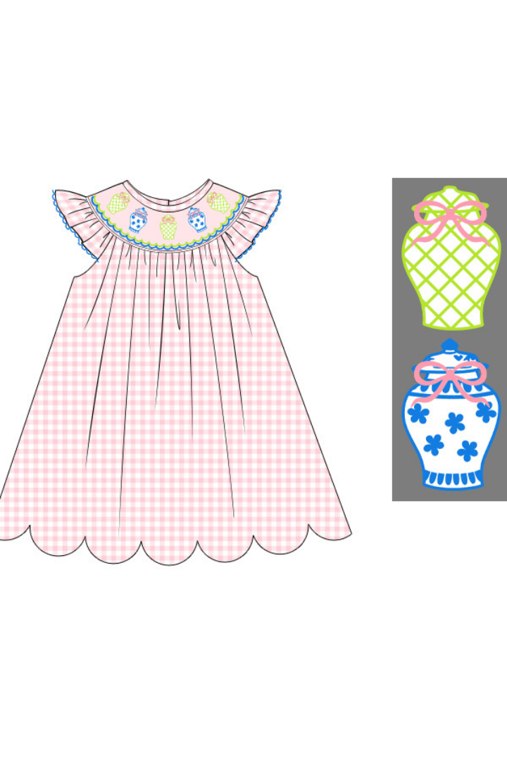 The Smocked Flamingo Apparel & Accessories Pre-Order Smocked Ginger Jar Pink Gingham Dress
