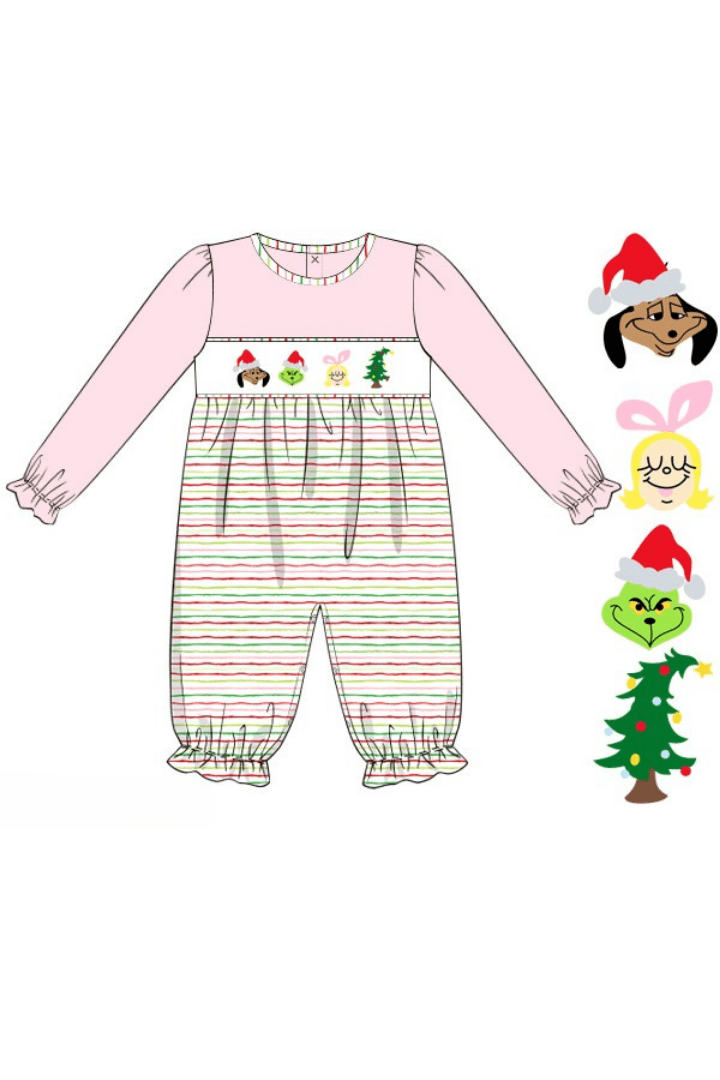 The Smocked Flamingo Apparel & Accessories Pre-Order Smocked Grouch Multi Color Stripe Romper