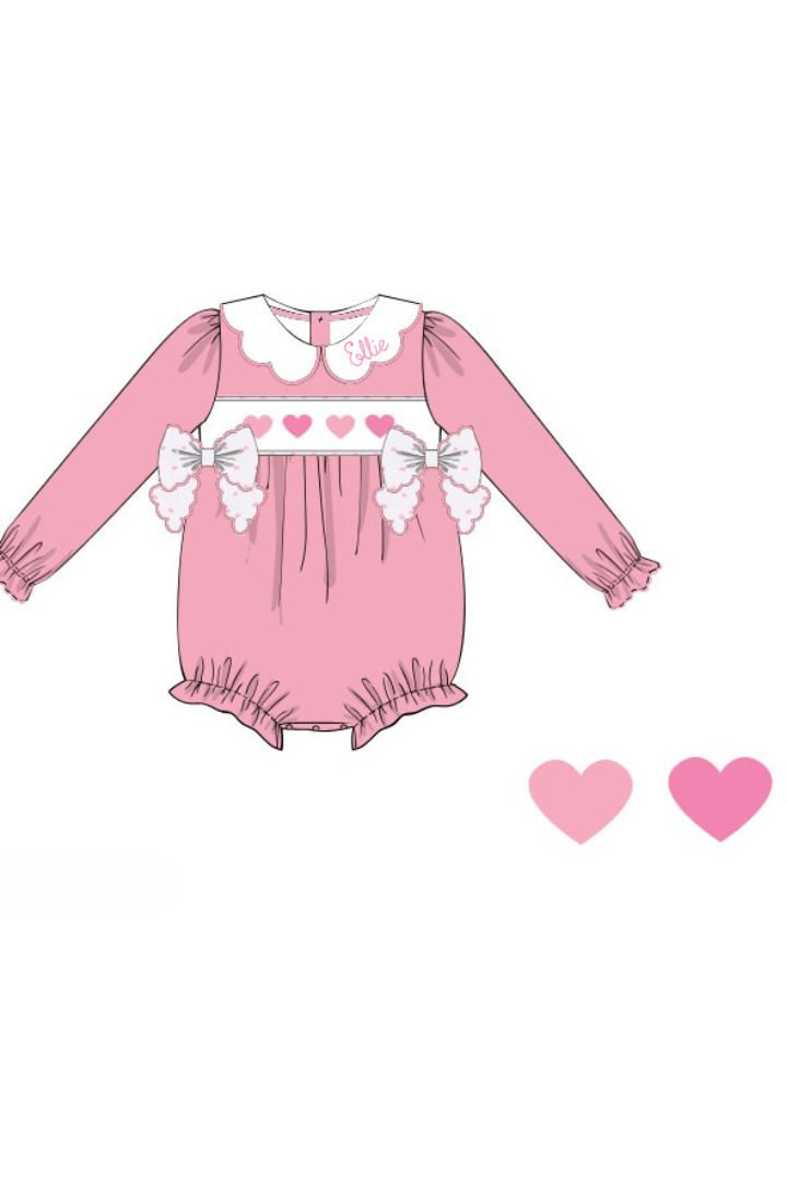 The Smocked Flamingo Apparel & Accessories Pre-Order Smocked Heart Pink Corduroy Bow Bubble