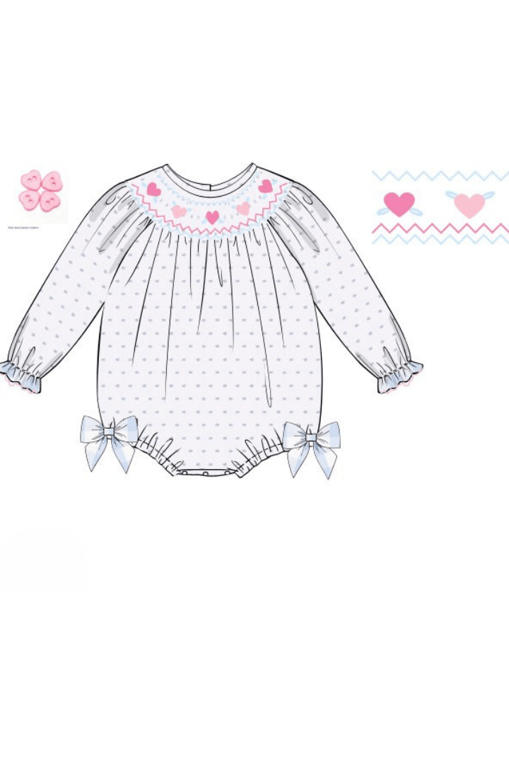 The Smocked Flamingo Apparel & Accessories Pre-Order Smocked Hearts Swiss Dot/Gingham Bishop Bubble