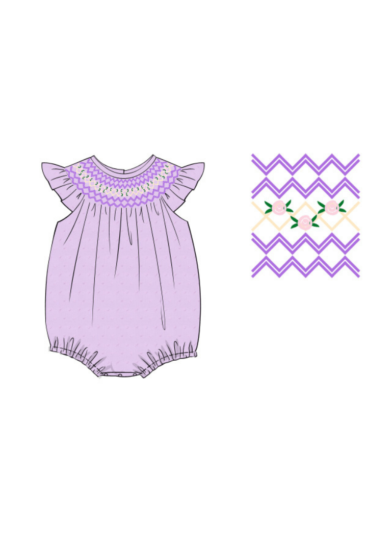 The Smocked Flamingo Apparel & Accessories Pre-Order Smocked Heirloom Lavender Swiss Dot Bubble