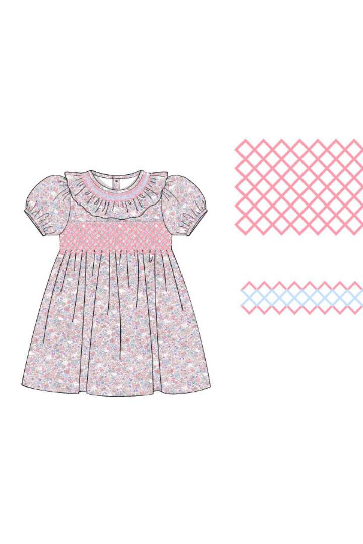 The Smocked Flamingo Apparel & Accessories Pre-Order Smocked Heirloom Pink and Blue Floral Dress