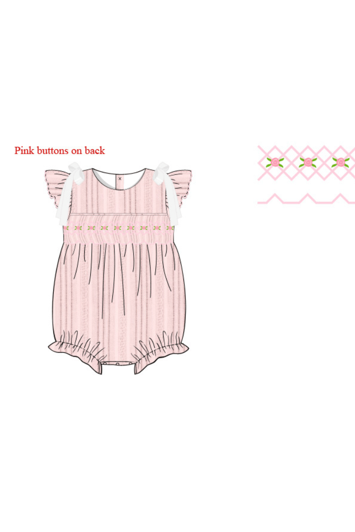 The Smocked Flamingo Apparel & Accessories Pre-Order Smocked Heirloom Pink Linen Rosette Bubble