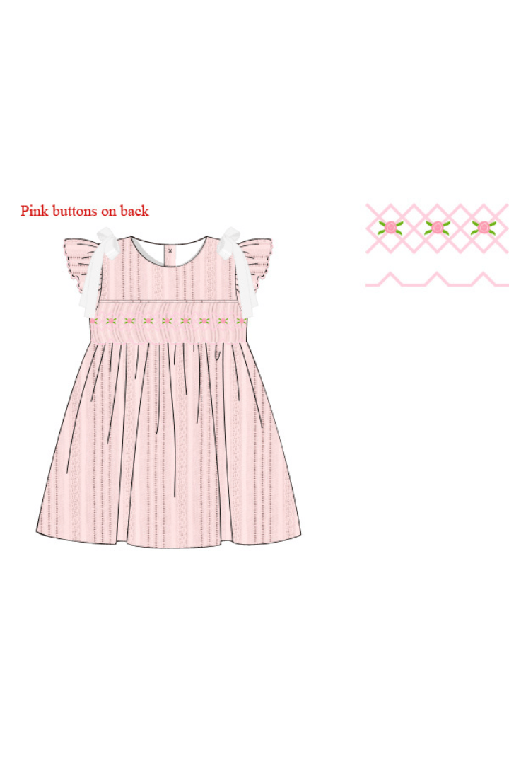 The Smocked Flamingo Apparel & Accessories Pre-Order Smocked Heirloom Pink Linen Rosette Dress