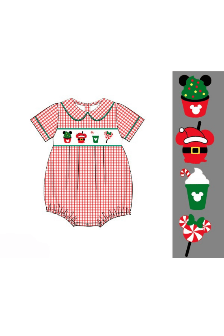 The Smocked Flamingo Apparel & Accessories Pre-Order Smocked Holiday Park Snacks Red Windowpane Bubble