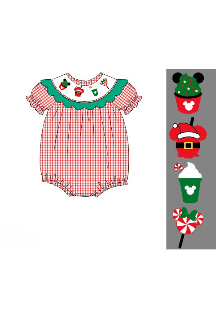 The Smocked Flamingo Apparel & Accessories Pre-Order Smocked Holiday Park Snacks Red Windowpane Scalloped Bubble