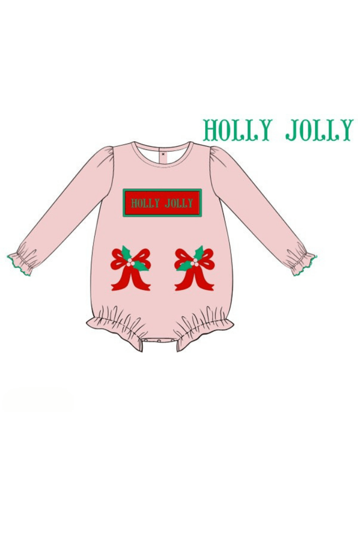 The Smocked Flamingo Apparel & Accessories Pre-Order Smocked Holly Jolly Pink Bow Bubble