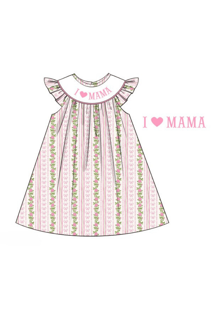 The Smocked Flamingo Apparel & Accessories Pre-Order Smocked I Love Mama Fancy Floral Dress