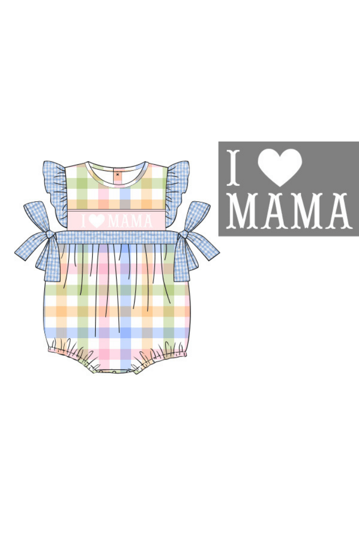 The Smocked Flamingo Apparel & Accessories Pre-Order Smocked I Love Mama Pastel Plaid Bow Bubble
